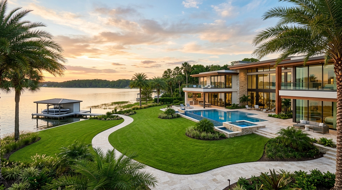 Luxury Florida Lakefront Estate Lawn