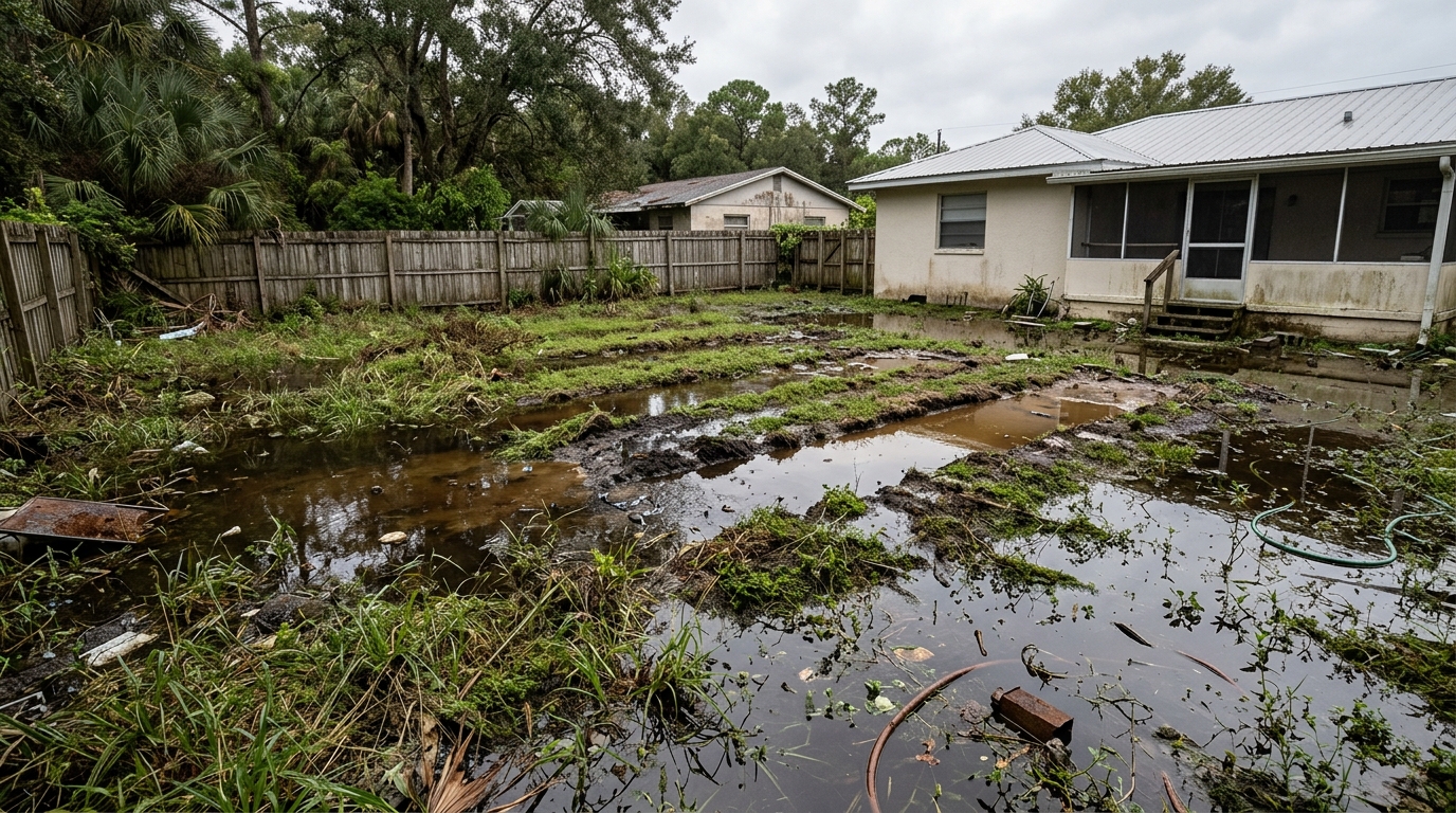 Flooded Soggy Lawn Before Septic Replacement
